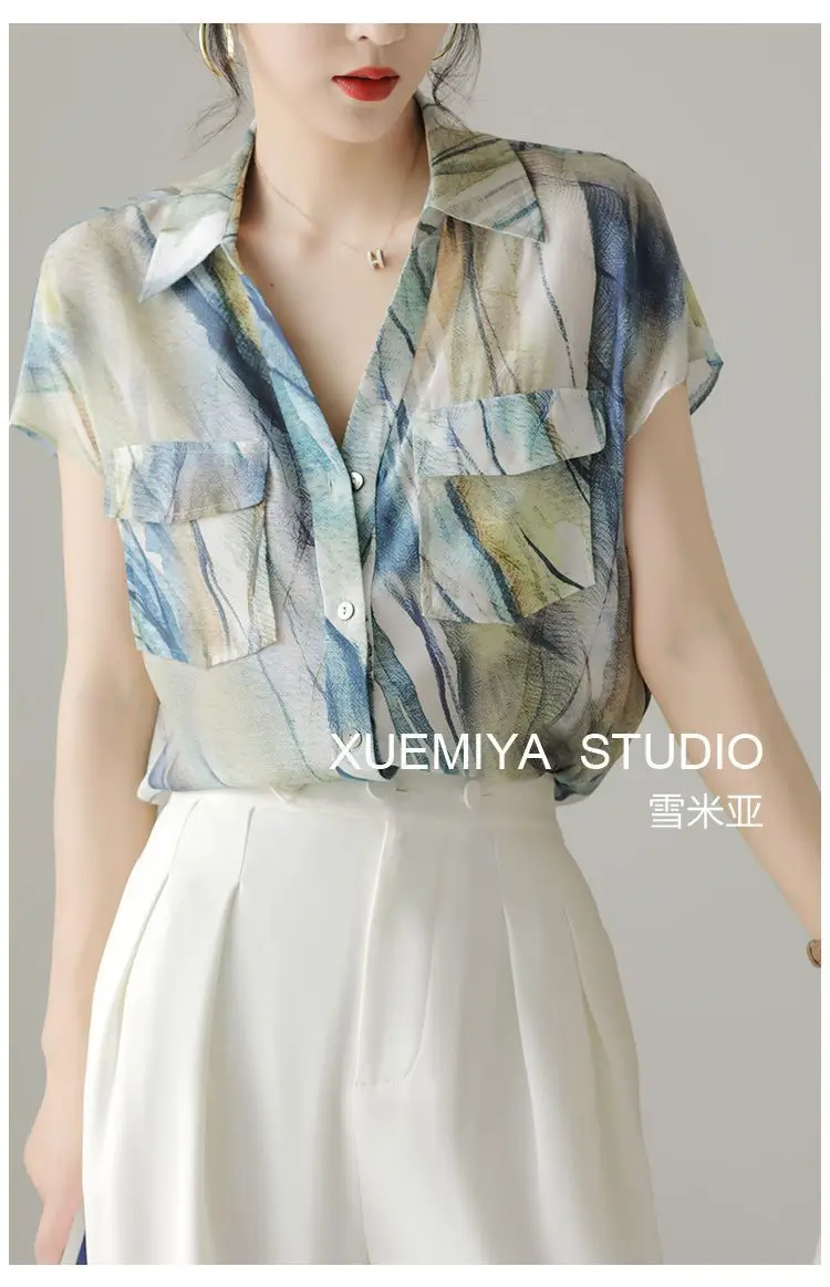 Imitation Silk Short Sleeve V-Neck Shirt Women — feature 10