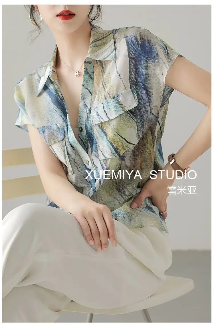 Imitation Silk Short Sleeve V-Neck Shirt Women — feature 11