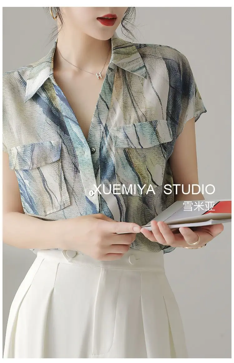 Imitation Silk Short Sleeve V-Neck Shirt Women — feature 12