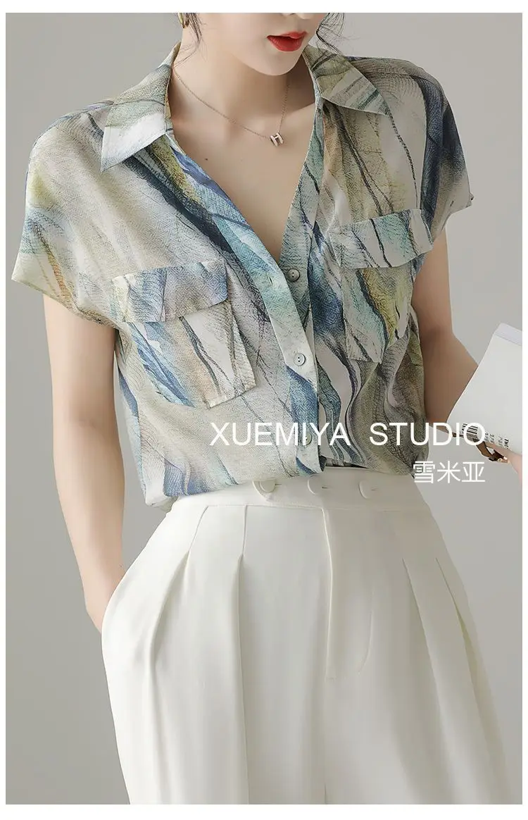 Imitation Silk Short Sleeve V-Neck Shirt Women — feature 13