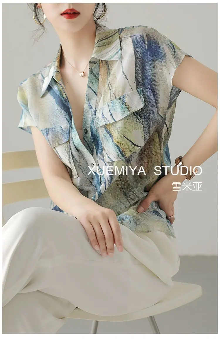 Imitation Silk Short Sleeve V-Neck Shirt Women — feature 14