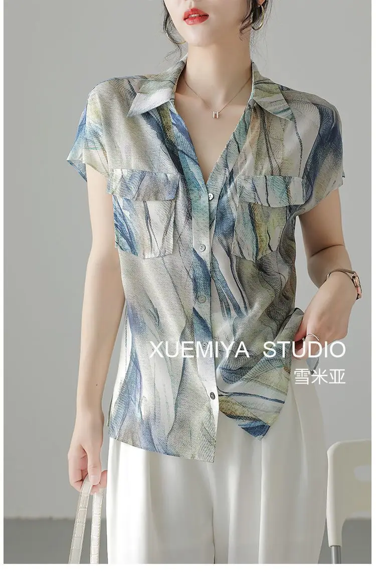 Imitation Silk Short Sleeve V-Neck Shirt Women — feature 15
