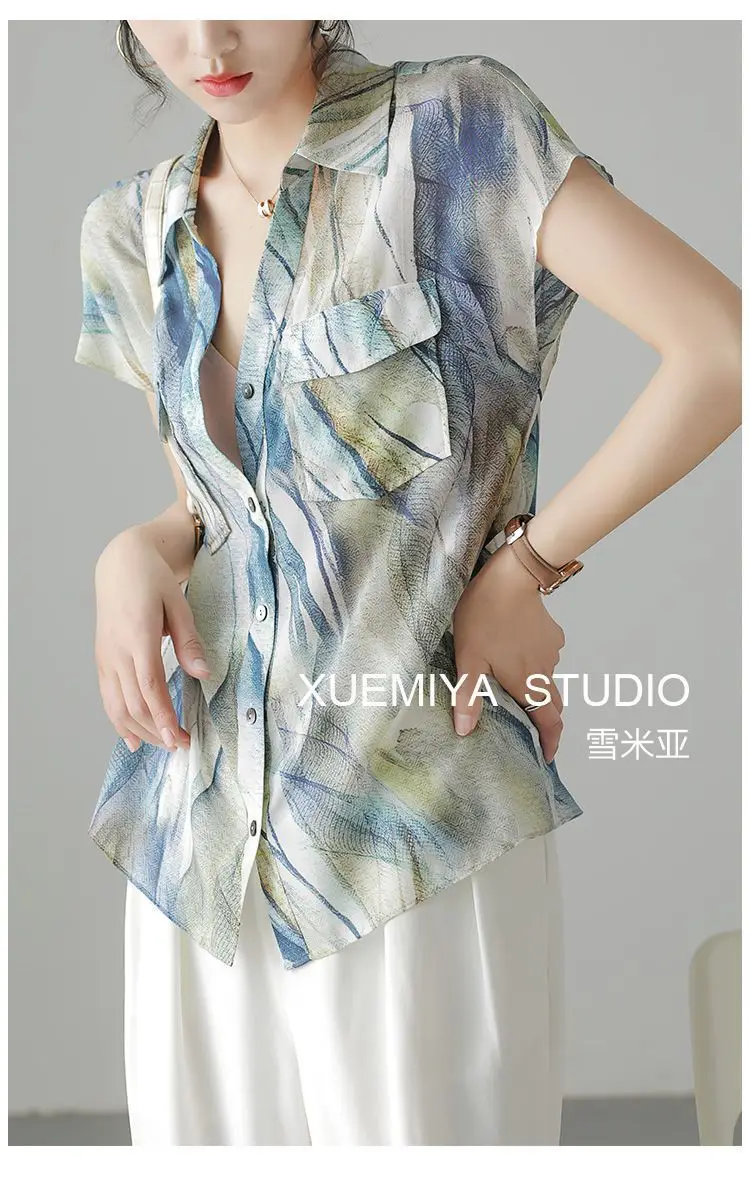 Imitation Silk Short Sleeve V-Neck Shirt Women — feature 16