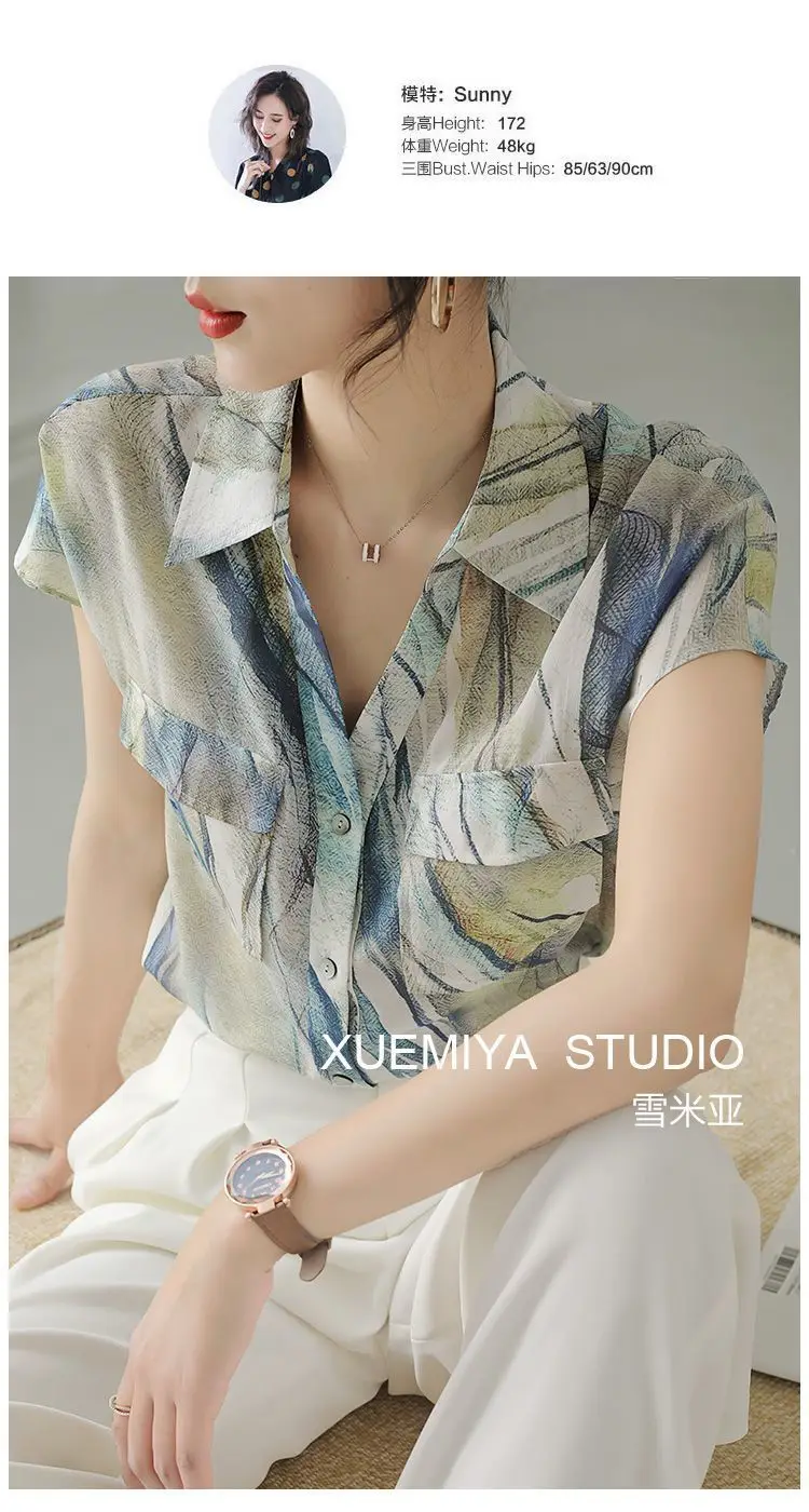 Imitation Silk Short Sleeve V-Neck Shirt Women — feature 7