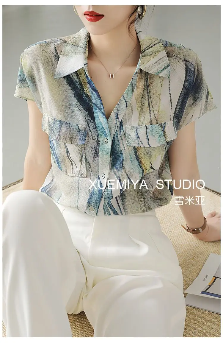 Imitation Silk Short Sleeve V-Neck Shirt Women — feature 9