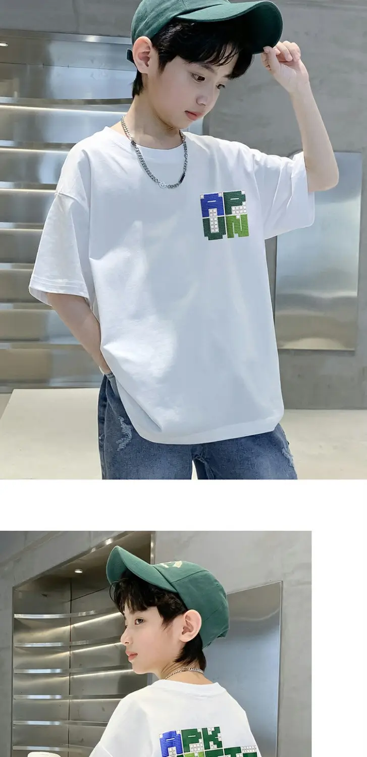 Boys Cotton Korean Cartoon T-Shirt Green Medium Big — feature 3