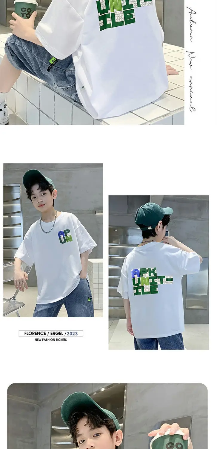 Boys Cotton Korean Cartoon T-Shirt Green Medium Big — feature 4