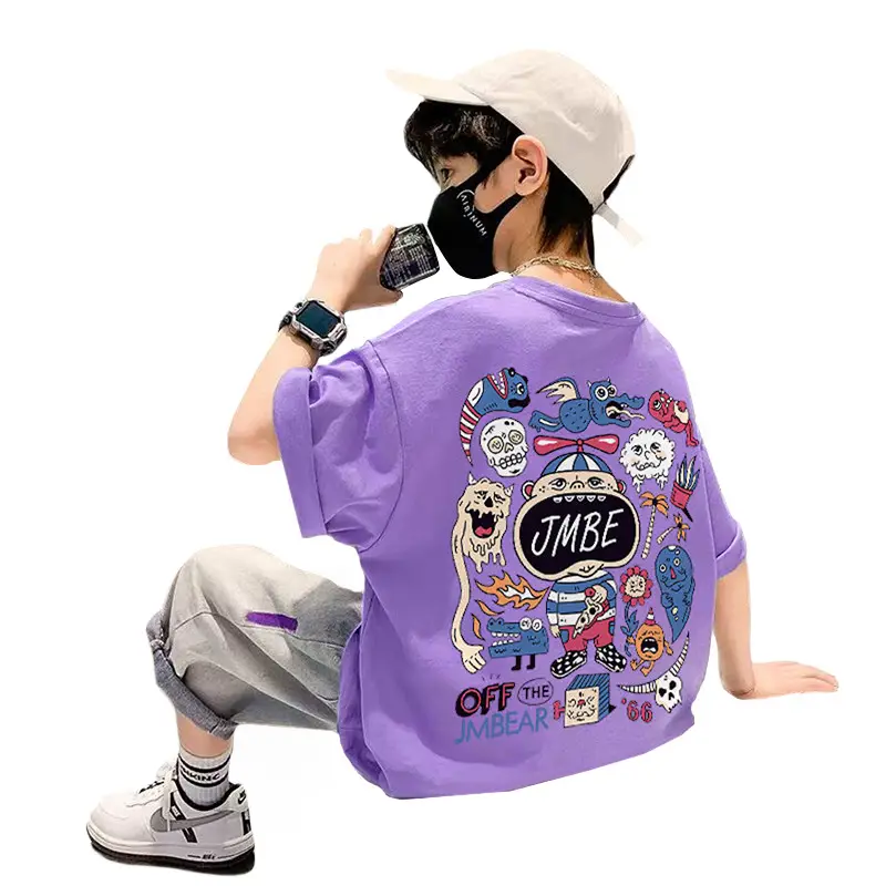 Boys Cotton Cartoon T-Shirt Black Summer Loose Fit - Image 9
