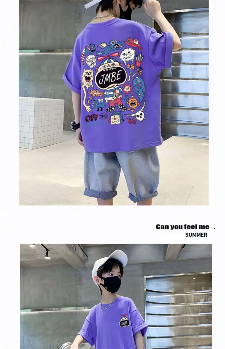 Boys Cotton Cartoon T-Shirt Black Summer Loose Fit — feature 10