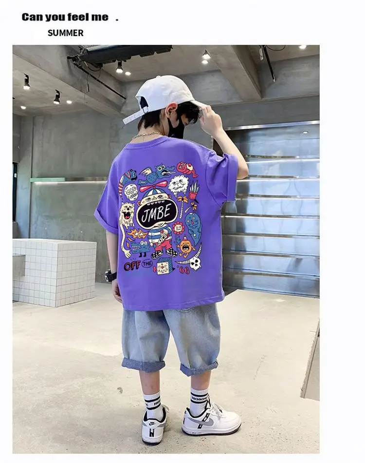 Boys Cotton Cartoon T-Shirt Black Summer Loose Fit — feature 12