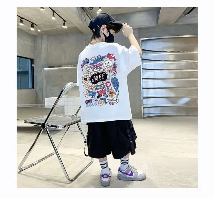 Boys Cotton Cartoon T-Shirt Black Summer Loose Fit — feature 15