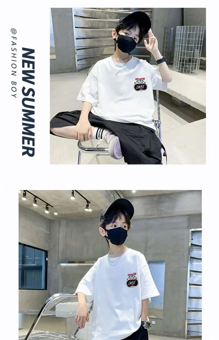 Boys Cotton Cartoon T-Shirt Black Summer Loose Fit — feature 16