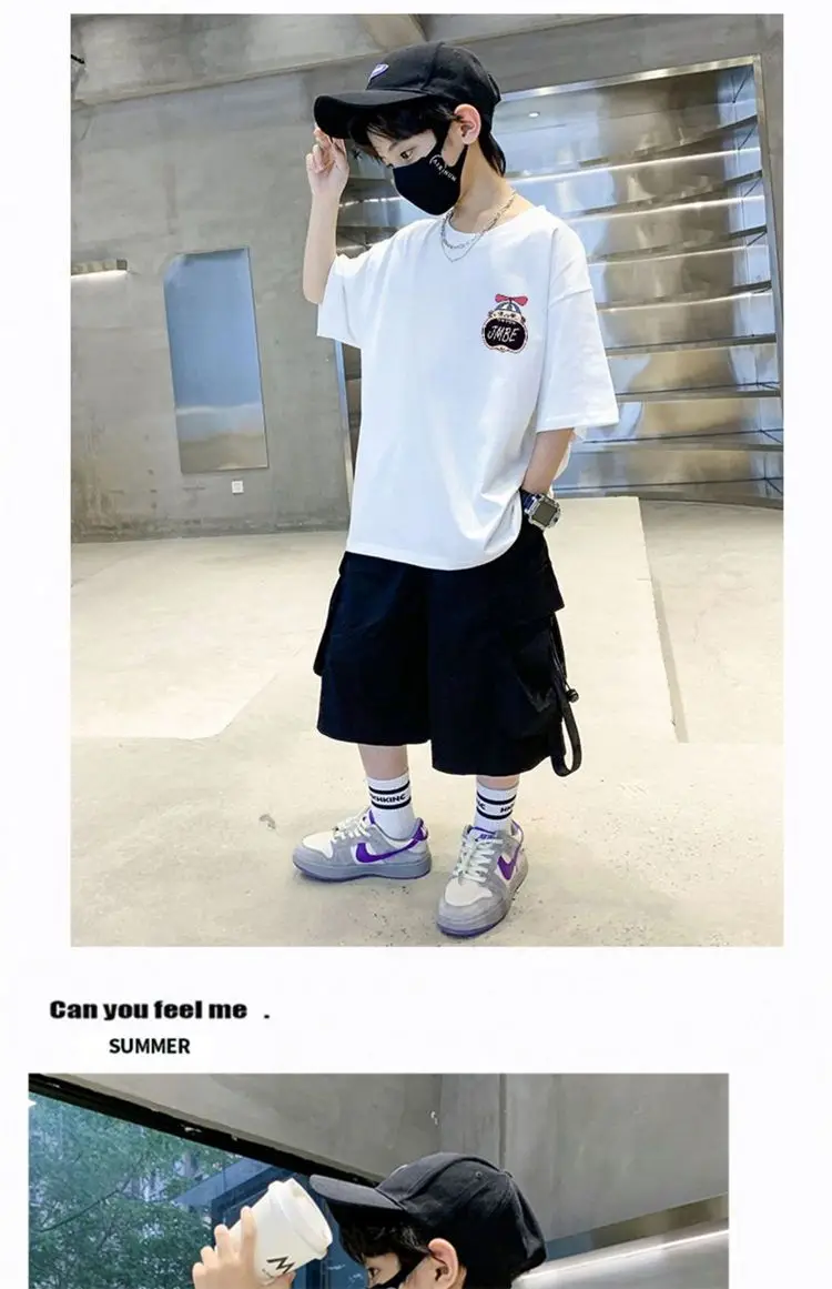 Boys Cotton Cartoon T-Shirt Black Summer Loose Fit — feature 20