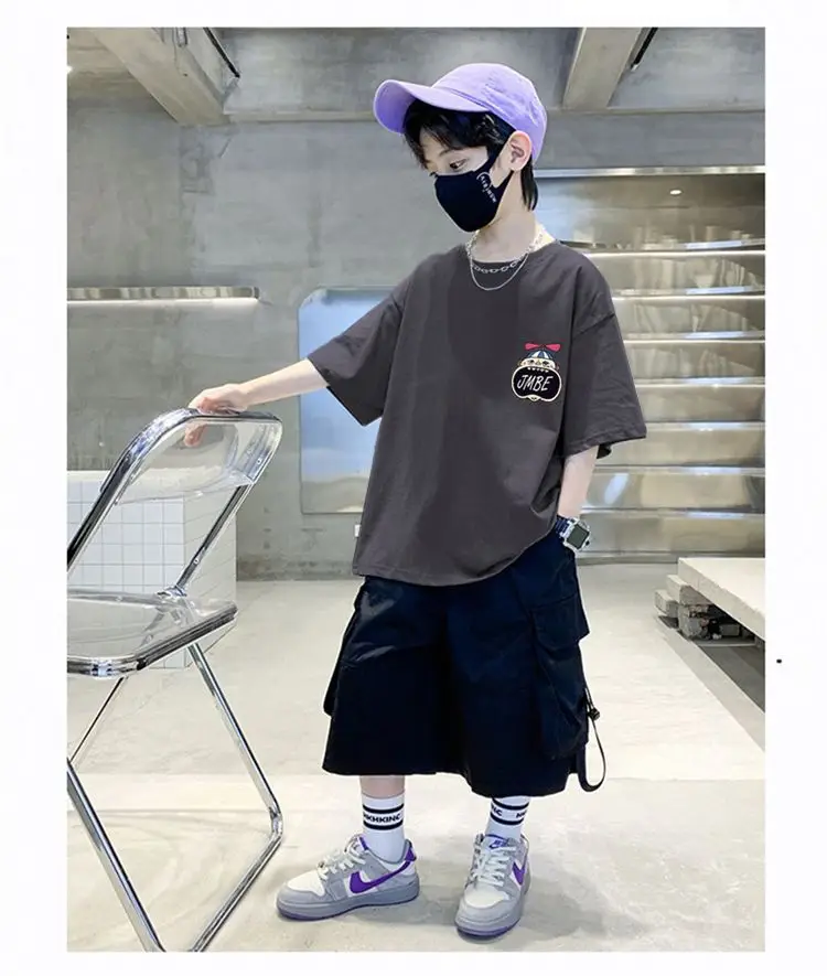 Boys Cotton Cartoon T-Shirt Black Summer Loose Fit — feature 23
