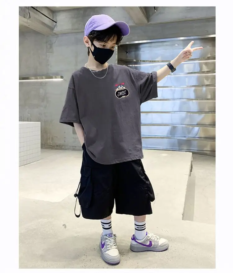 Boys Cotton Cartoon T-Shirt Black Summer Loose Fit — feature 24