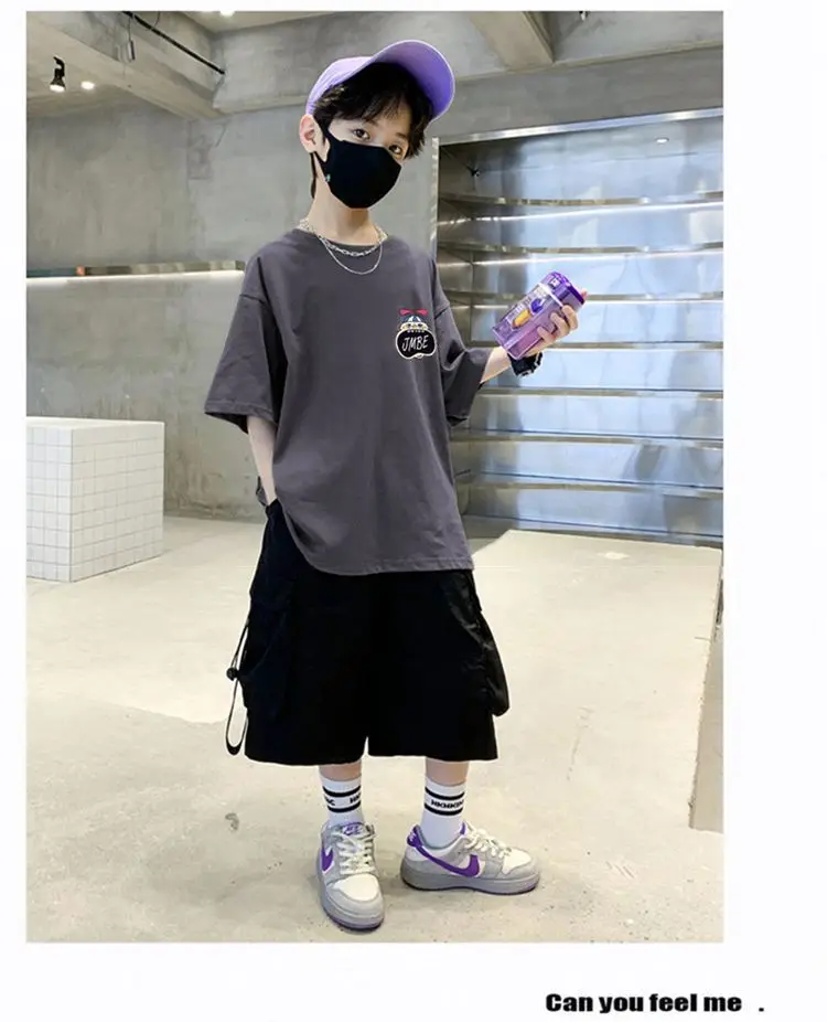 Boys Cotton Cartoon T-Shirt Black Summer Loose Fit — feature 26