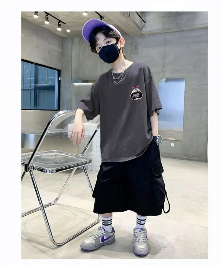 Boys Cotton Cartoon T-Shirt Black Summer Loose Fit — feature 27