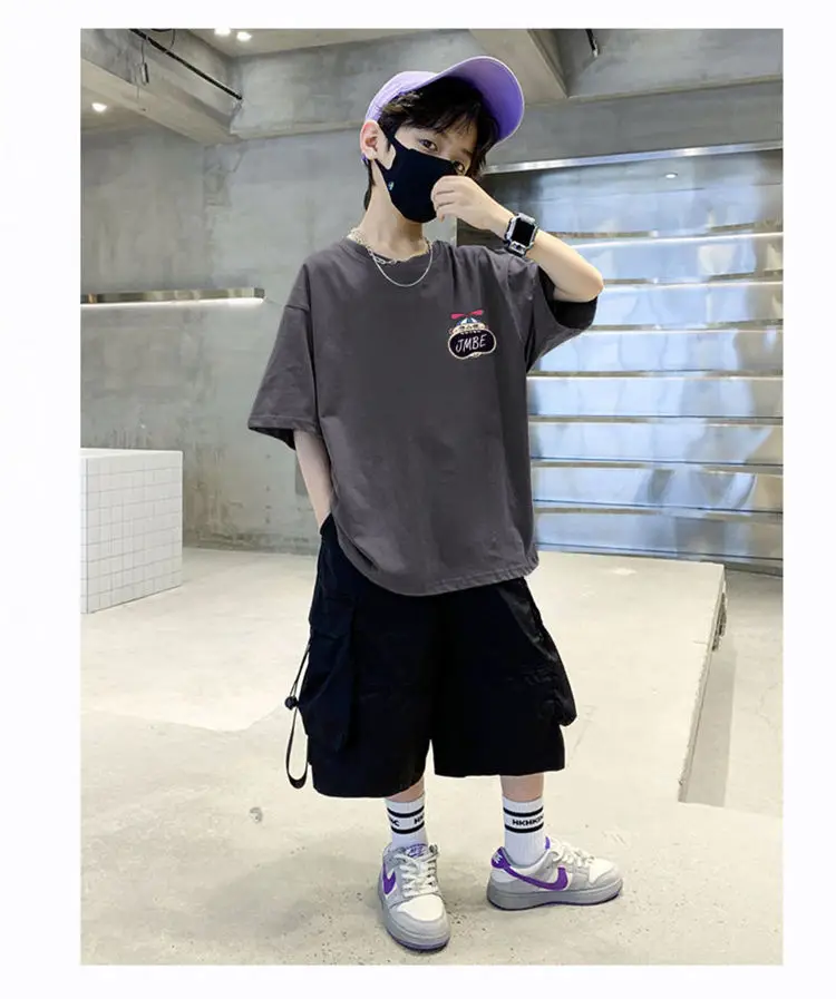 Boys Cotton Cartoon T-Shirt Black Summer Loose Fit — feature 28