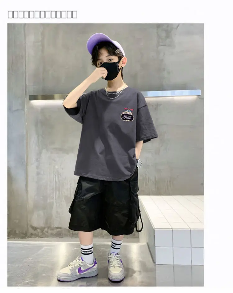 Boys Cotton Cartoon T-Shirt Black Summer Loose Fit — feature 29