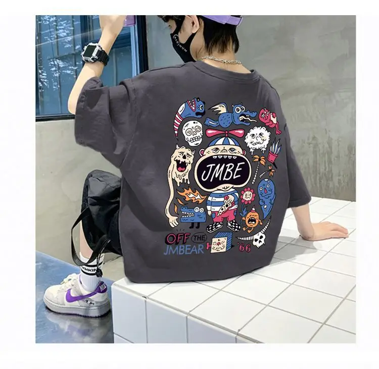 Boys Cotton Cartoon T-Shirt Black Summer Loose Fit — feature 30