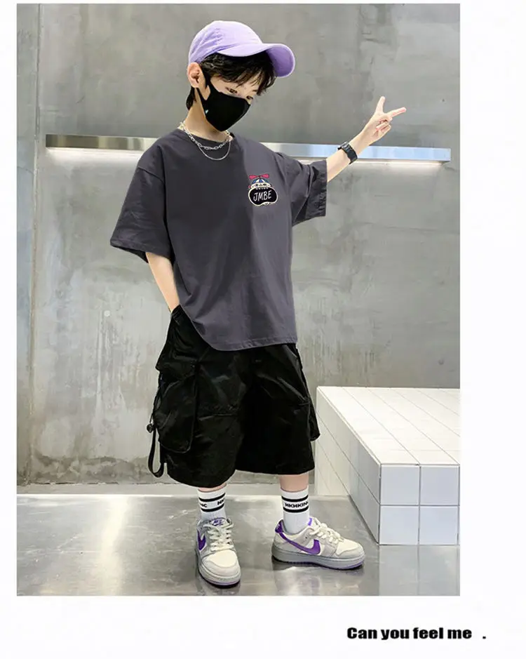 Boys Cotton Cartoon T-Shirt Black Summer Loose Fit — feature 31