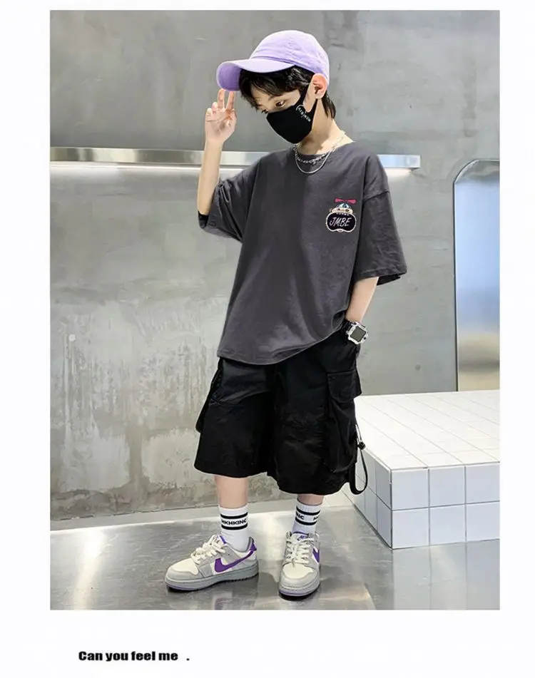 Boys Cotton Cartoon T-Shirt Black Summer Loose Fit — feature 32