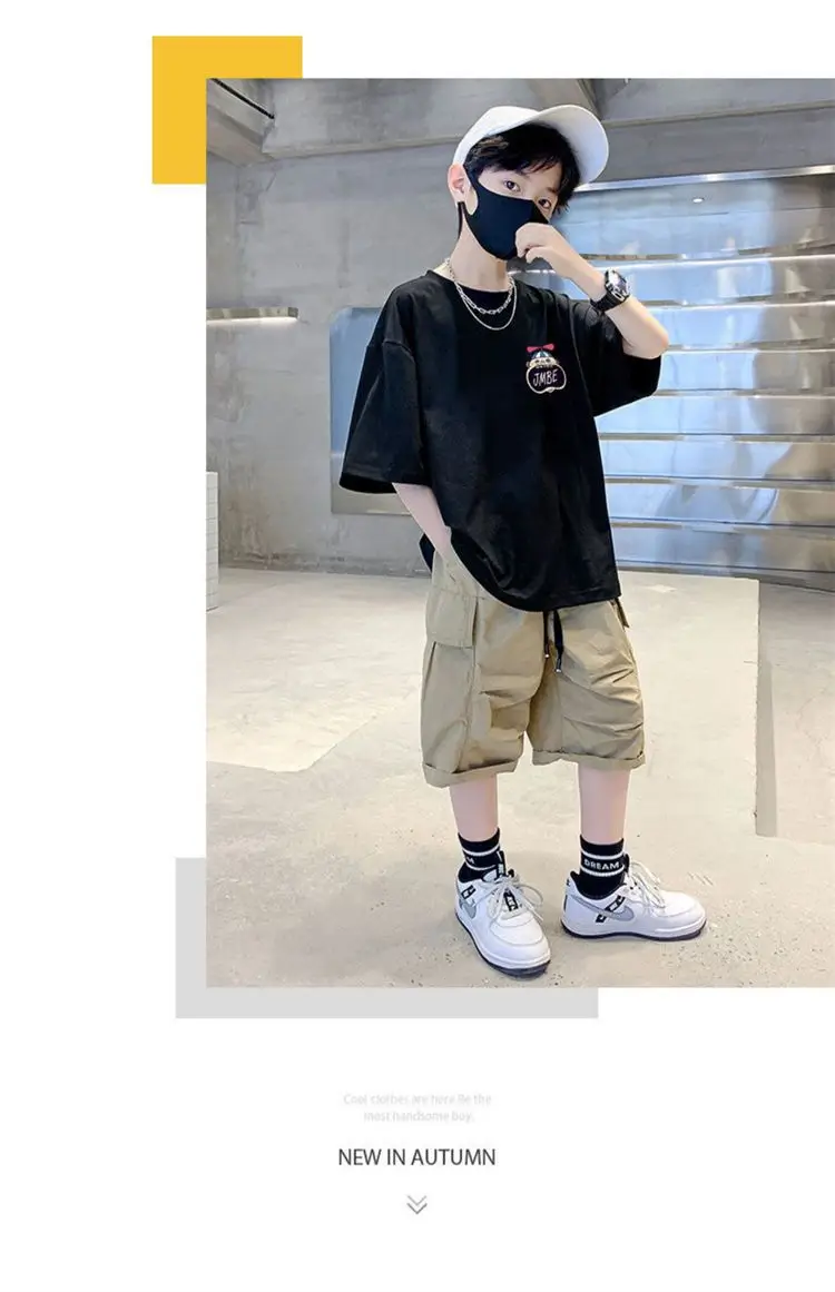 Boys Cotton Cartoon T-Shirt Black Summer Loose Fit — feature 35