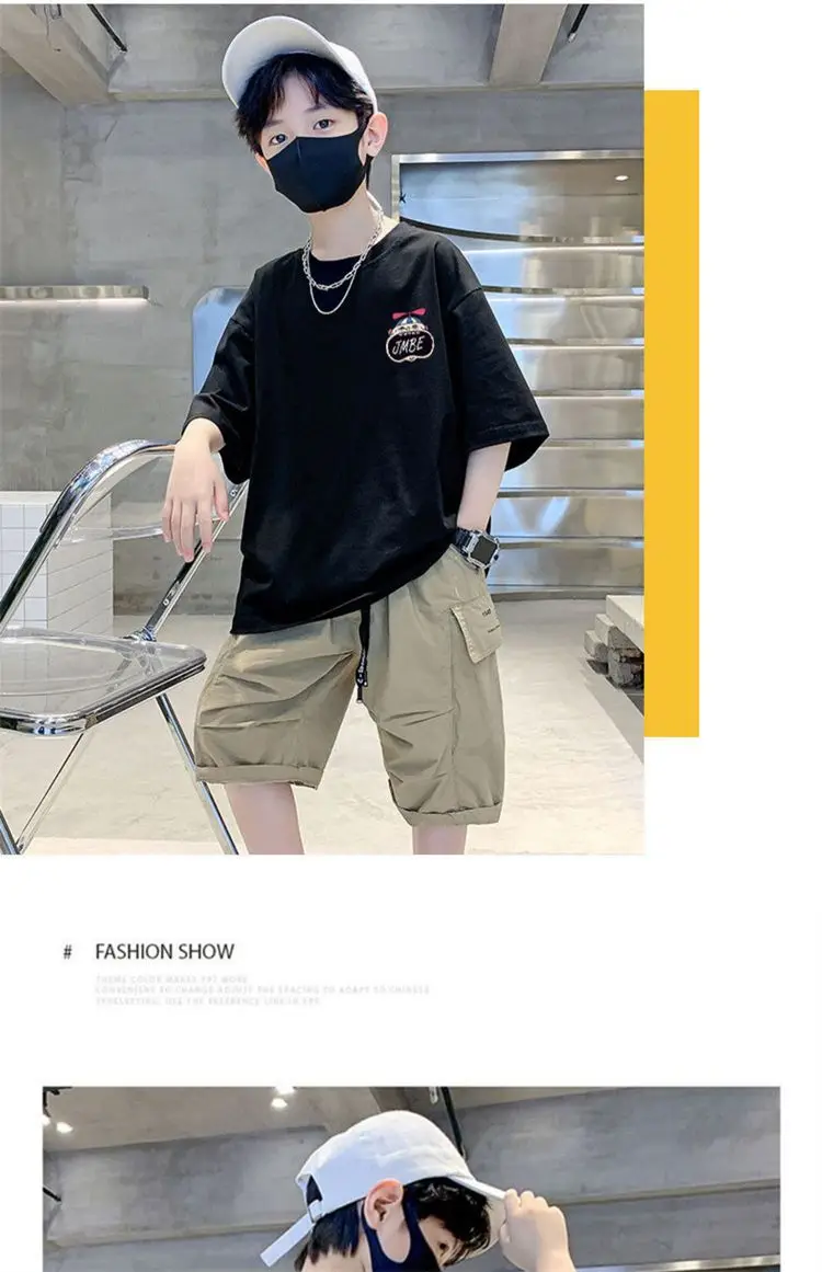 Boys Cotton Cartoon T-Shirt Black Summer Loose Fit — feature 36