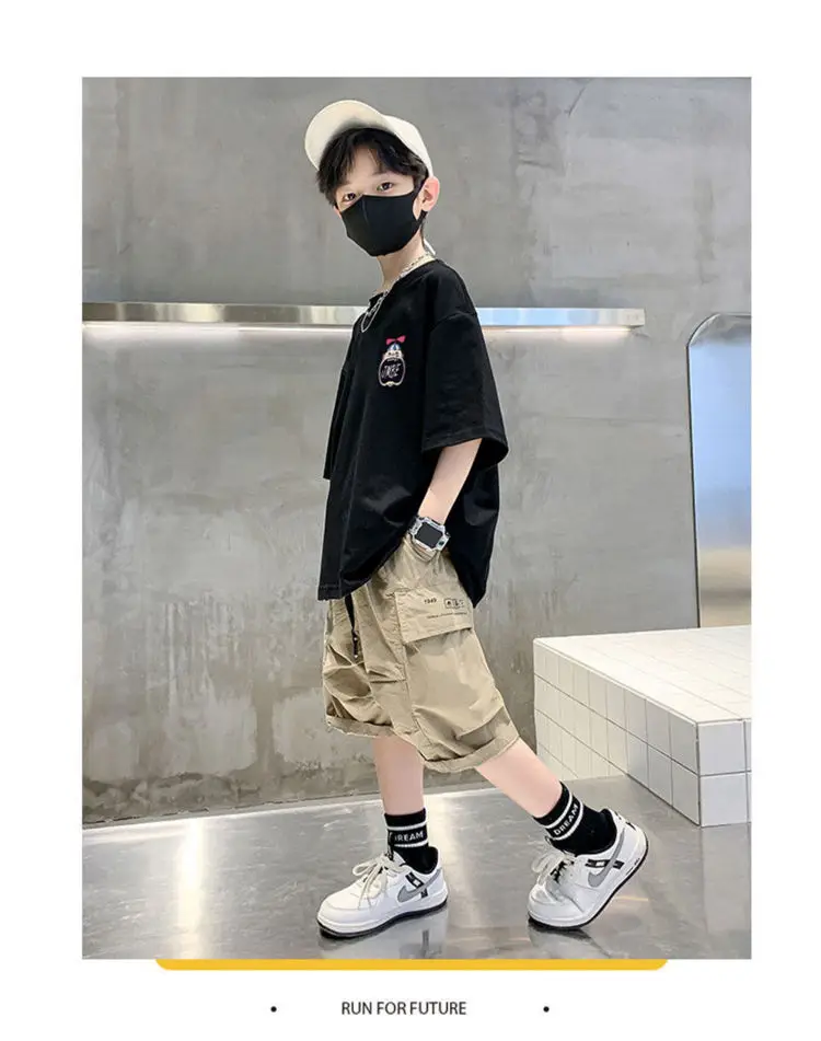 Boys Cotton Cartoon T-Shirt Black Summer Loose Fit — feature 40