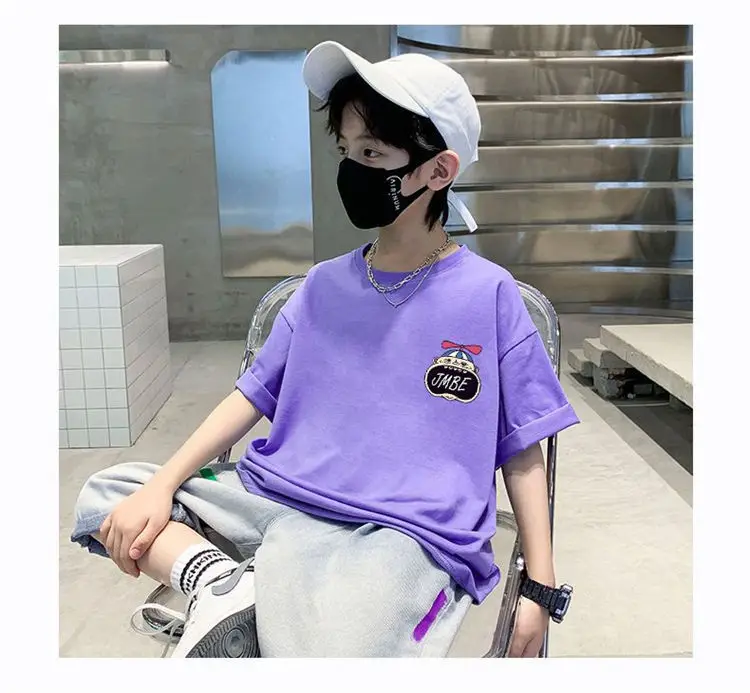 Boys Cotton Cartoon T-Shirt Black Summer Loose Fit — feature 8