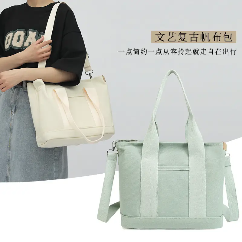 Blue Japanese Style Women's Canvas Tote Bag Large Capacity - Image 6