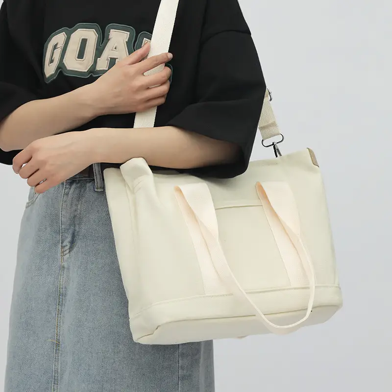 Blue Japanese Style Women's Canvas Tote Bag Large Capacity - Image 9