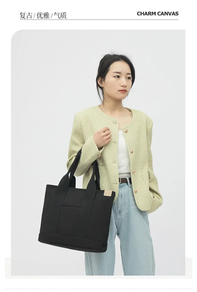 Blue Japanese Style Women's Canvas Tote Bag Large Capacity — feature 14