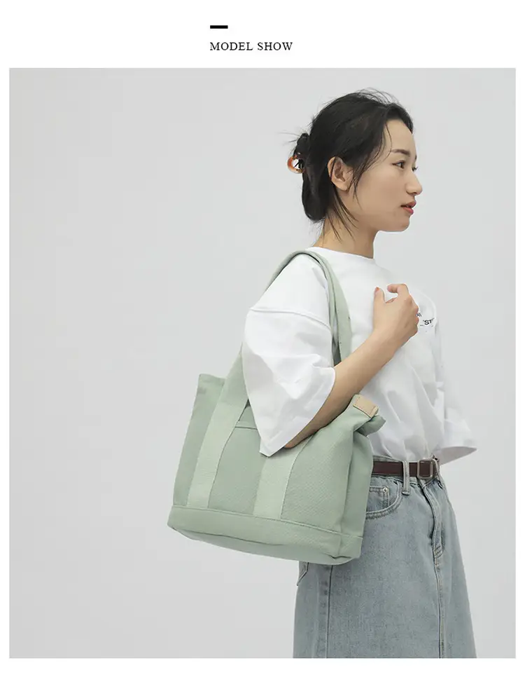 Blue Japanese Style Women's Canvas Tote Bag Large Capacity — feature 20