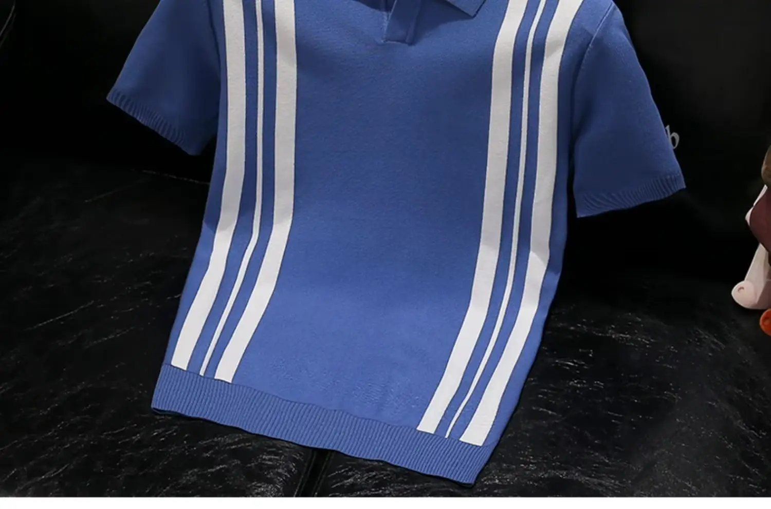 Boys White Blue Striped Polo Top Short Sleeve — feature 6