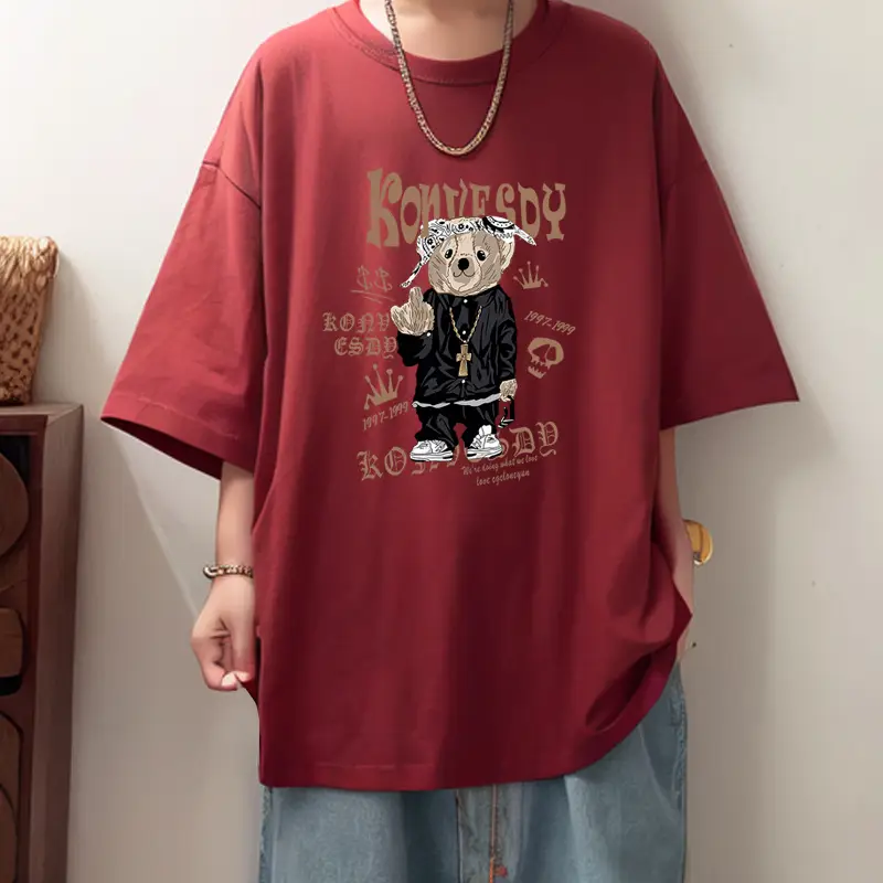 Men Black Graphic Round Neck T-Shirt Loose Fit - Image 4