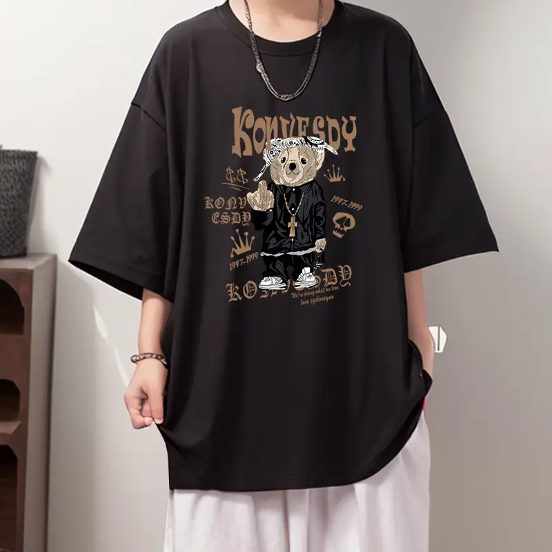 Men Black Graphic Round Neck T-Shirt Loose Fit - Image 2
