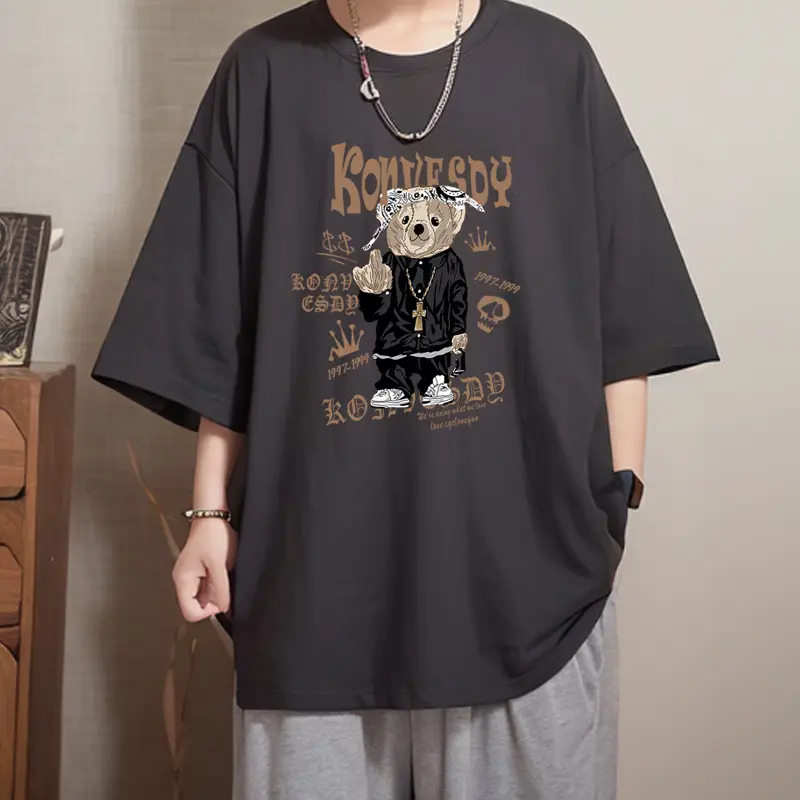Men Black Graphic Round Neck T-Shirt Loose Fit - Image 5