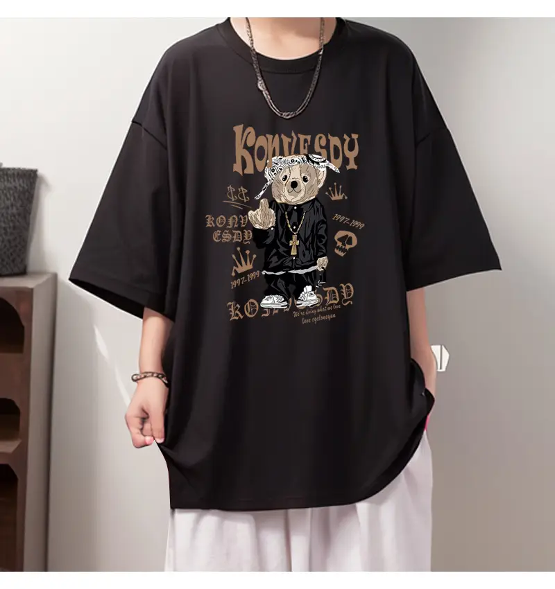 Men Black Graphic Round Neck T-Shirt Loose Fit — feature 14