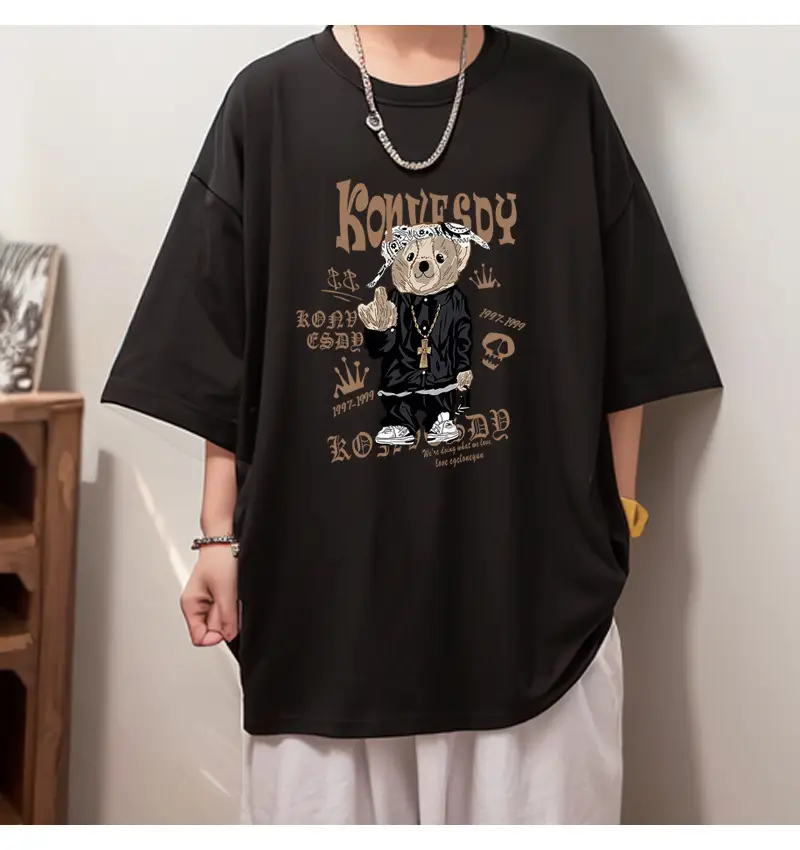 Men Black Graphic Round Neck T-Shirt Loose Fit — feature 15