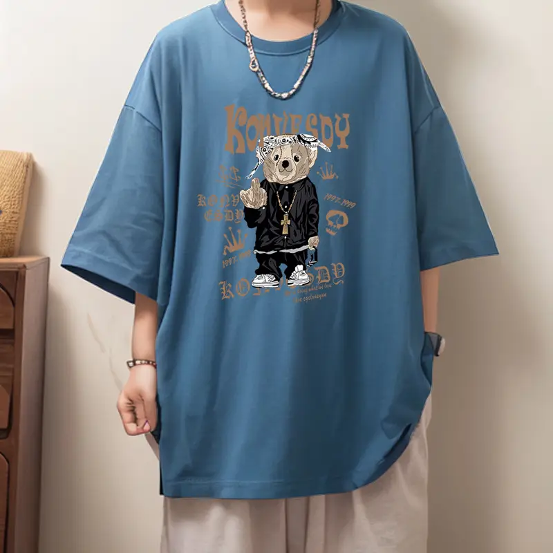 Men Black Graphic Round Neck T-Shirt Loose Fit - Image 3