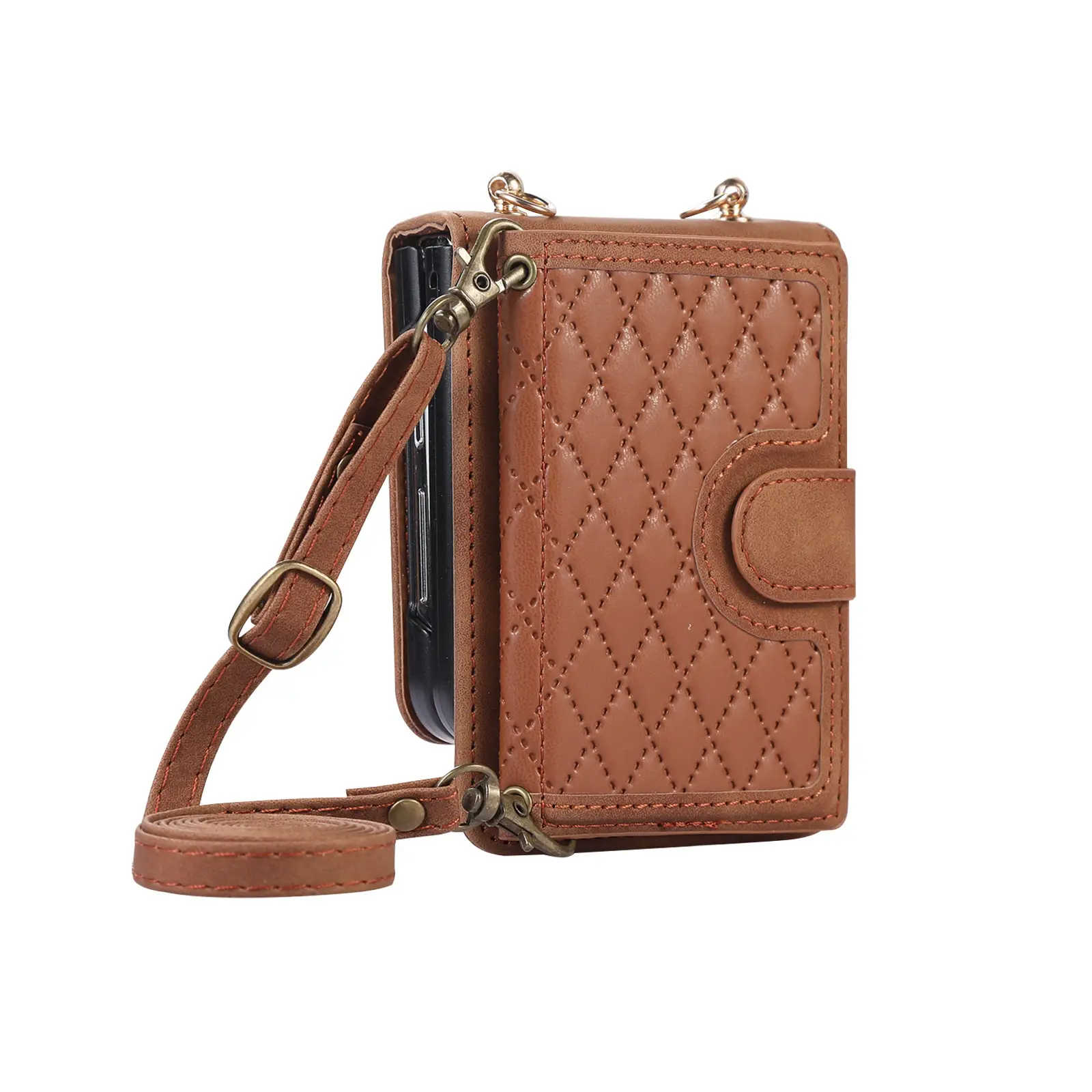 Brown Quilted Zflip Phone Holder with Strap - Image 6
