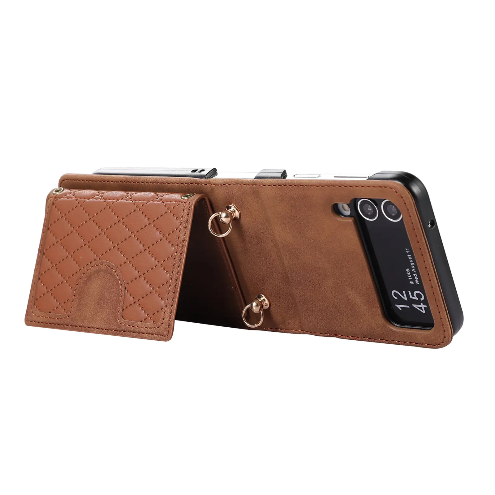 Brown Quilted Zflip Phone Holder with Strap - Image 8