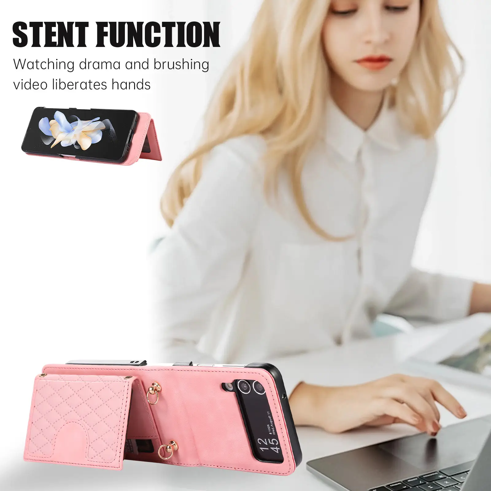 Brown Quilted Zflip Phone Holder with Strap — feature 10