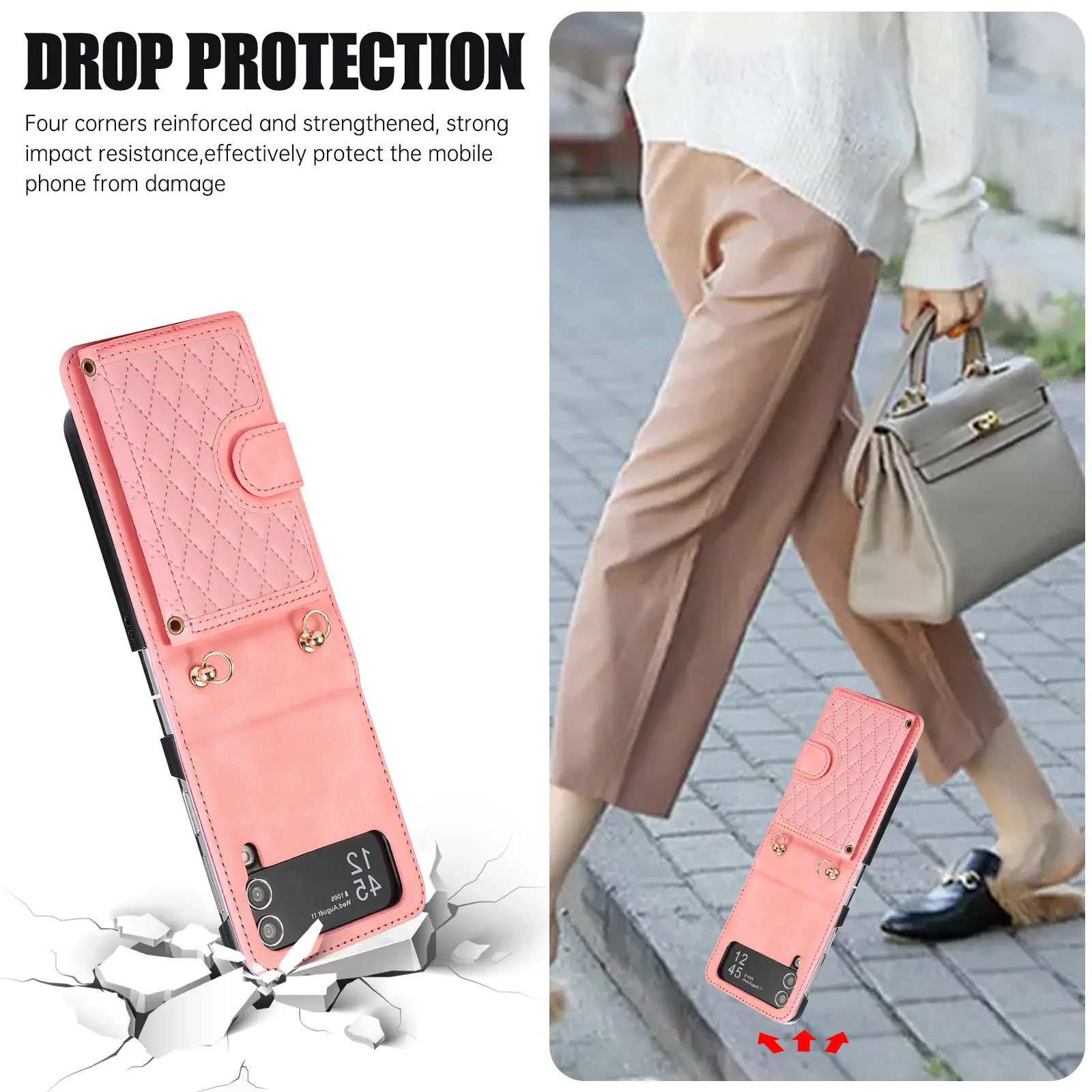 Brown Quilted Zflip Phone Holder with Strap — feature 11