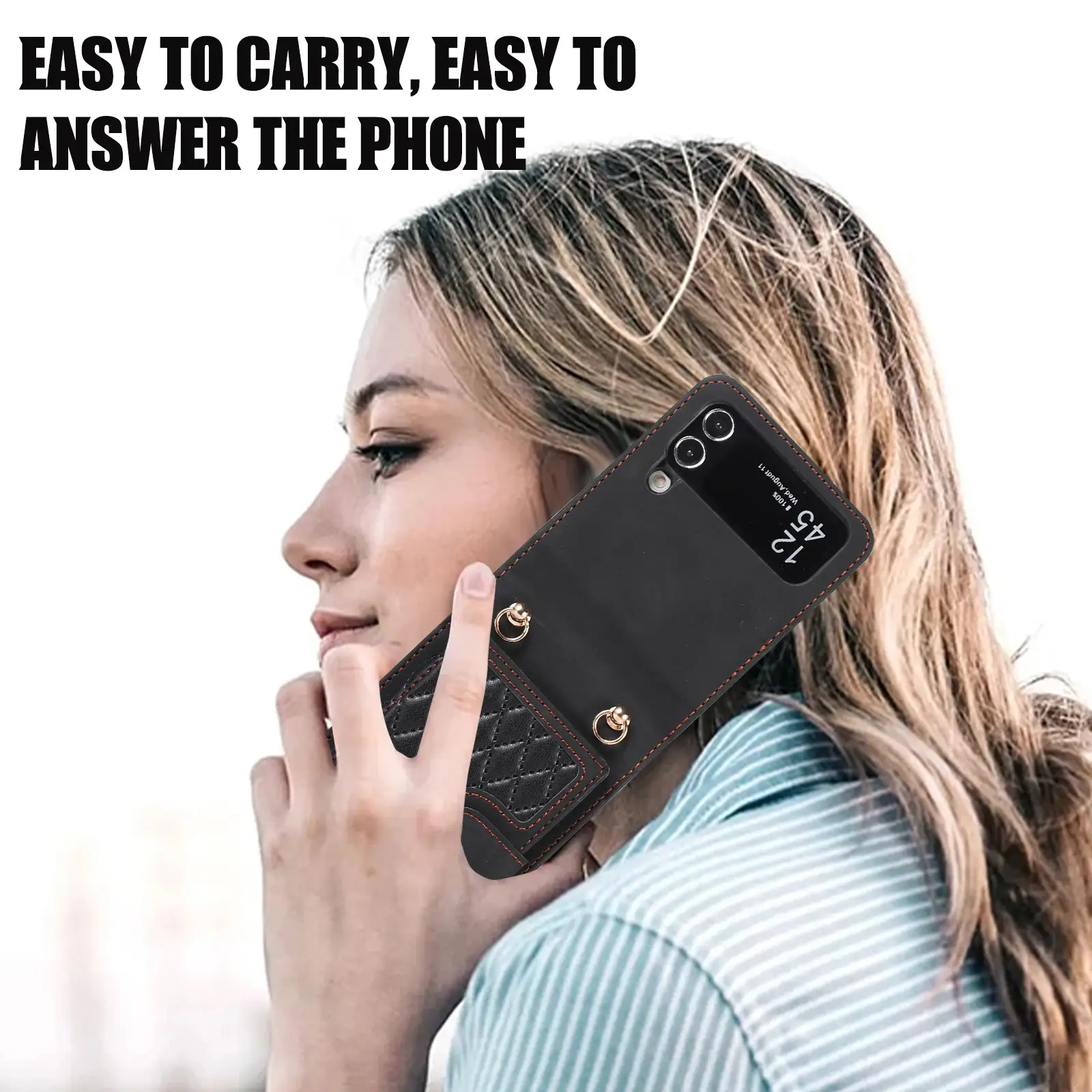 Brown Quilted Zflip Phone Holder with Strap — feature 13