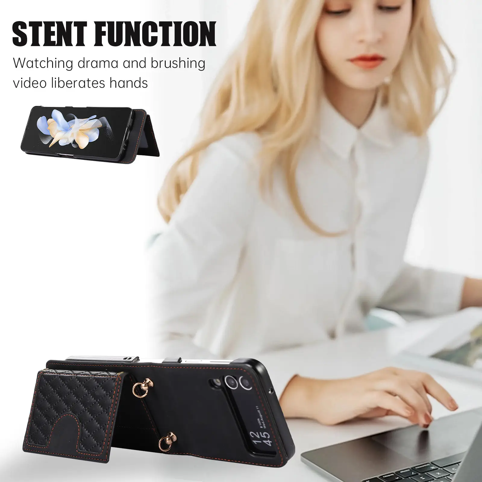 Brown Quilted Zflip Phone Holder with Strap — feature 14