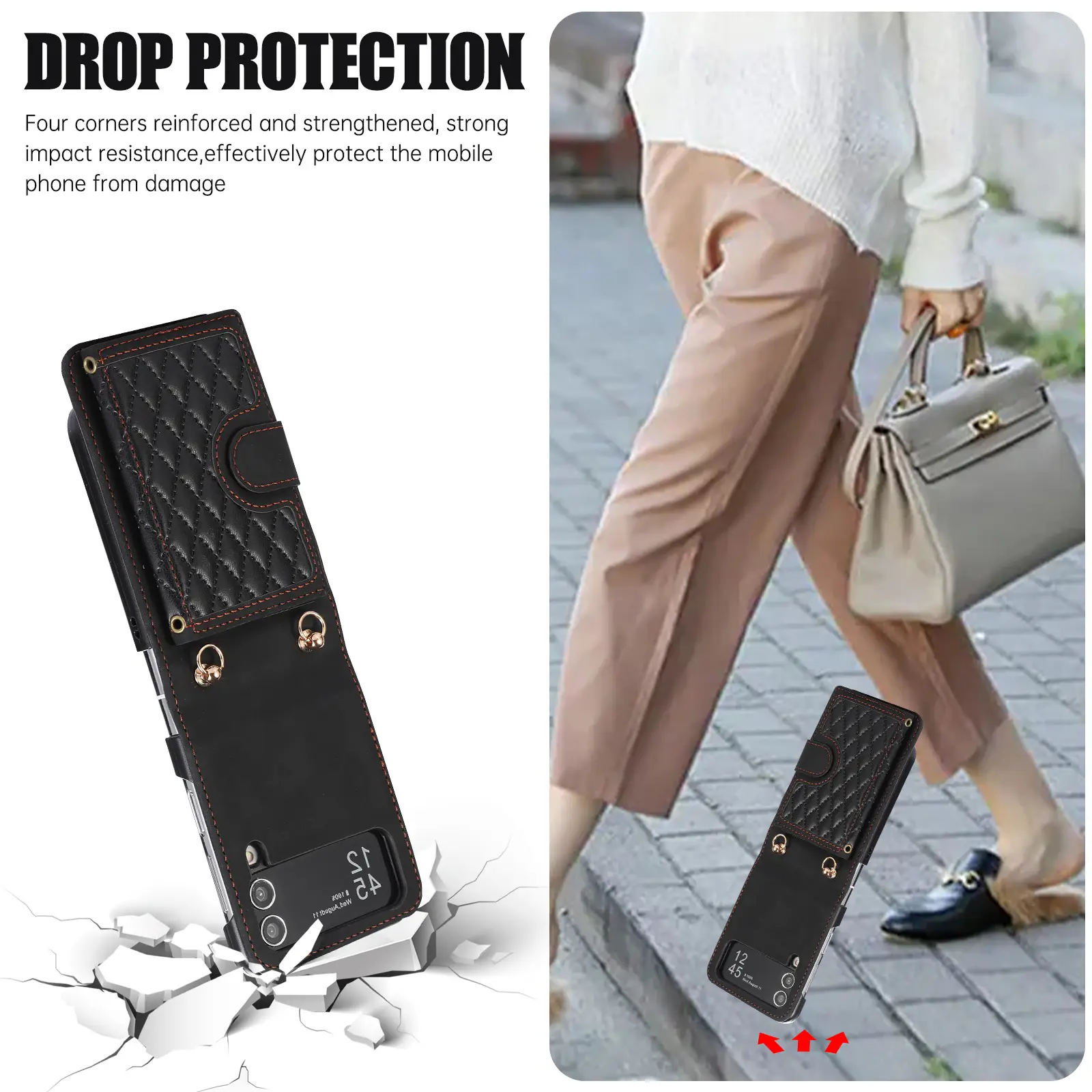 Brown Quilted Zflip Phone Holder with Strap — feature 15