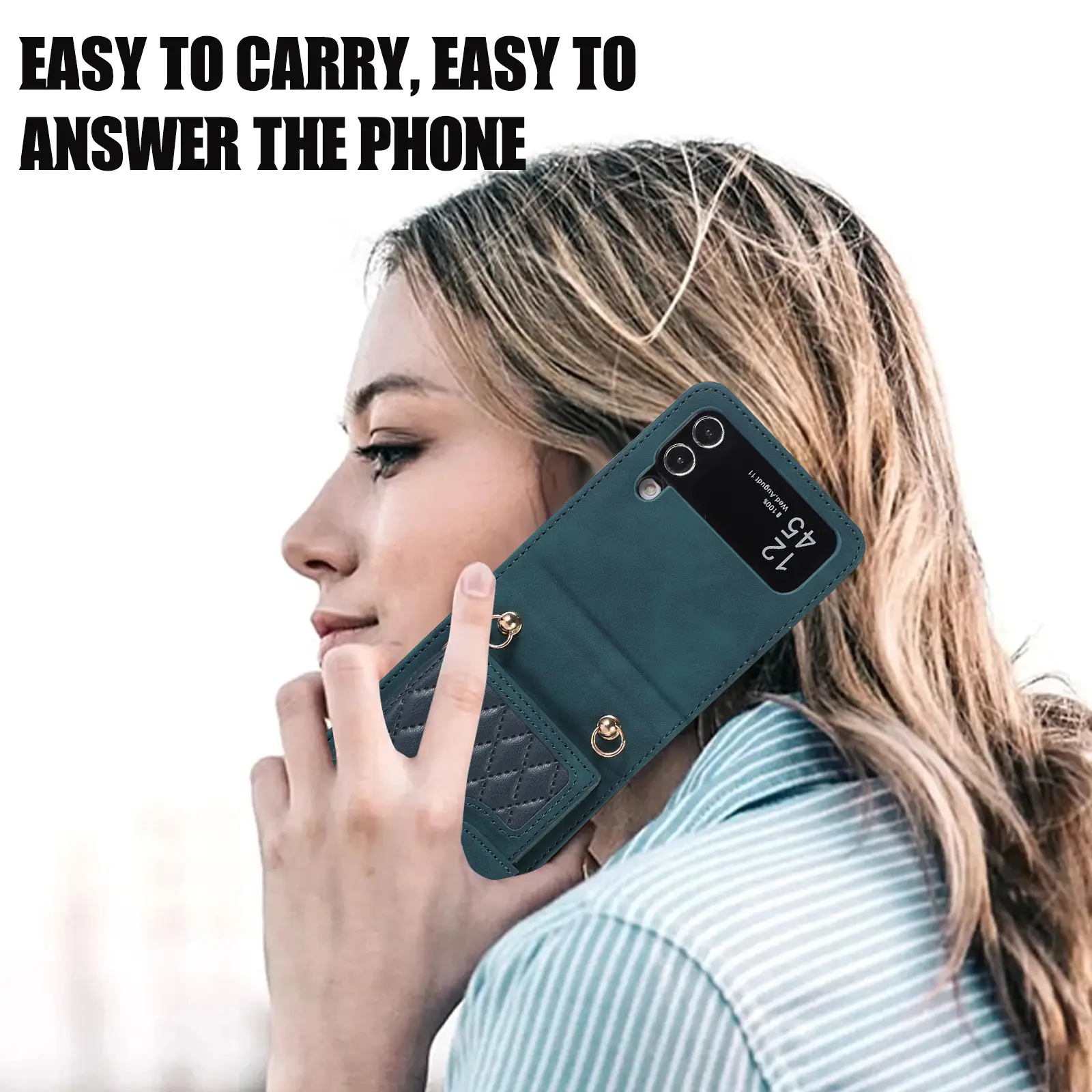 Brown Quilted Zflip Phone Holder with Strap — feature 17