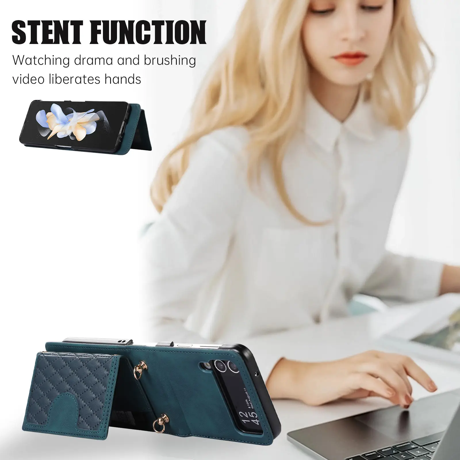 Brown Quilted Zflip Phone Holder with Strap — feature 18